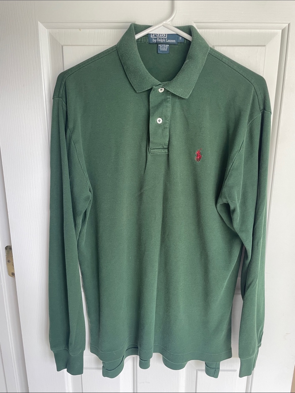 Polo by Ralph Lauren Men’s Forest Green Long-Sleeve Polo with Red Logo